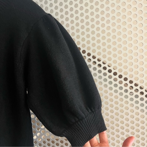 Moth by Anthropologie Crew Neck Puffed Sleeve Sweater Size Small in Black - Picture 3 of 12
